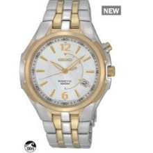 Men`s Two Tone Seiko Kinetic Watch W/ White Face