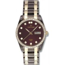 Menandamp;apos;s Two Tone Black Stainless Steel Automatic Burgundy Dial - Watch