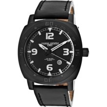 Men's Black Dial Black Genuine Leather ...