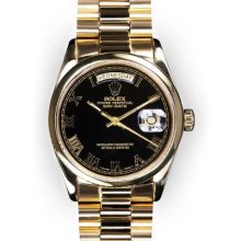 Men's Black Roman Dial Smooth Bezel Rolex Day Date President (1129)