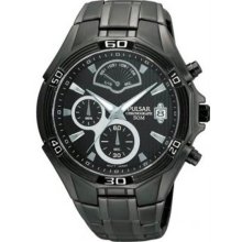 Men's Black Stainless Steel Chronograph Black Dial