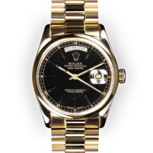 Men's Black Stick Dial Smooth Bezel Rolex Day Date President (1181)