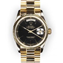 Men's Black Stick Dial Fluted Bezel Rolex Day Date President (1180)