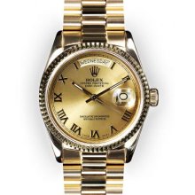 Men's Champagne Roman Dial Fluted Bezel Rolex Day Date President