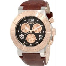 Men's Chronograph Stainless Steel Case and Bracelet Black and Rose Gold Dial Lea