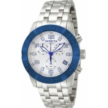 Men's Chronograph Stainless Steel Case and Bracelet Silver Dial Blue B