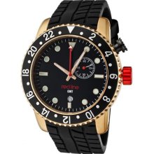 Men's Classic GMT Black Dial Rose IP Case Black Silicone