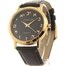 Mens Croton Reliance Leather Gold Tone Hebrew Alef Bet Letters Wa ...