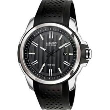 Men's Drive Stainless Steel Case Rubber Bracelet Black Dial Date