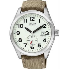 Men's Eco-Drive Tan Nylon Strap White Dial