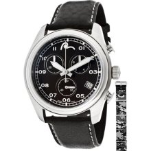 Men's Hiro Chronograph Black Dial Black Genuine Leather ...