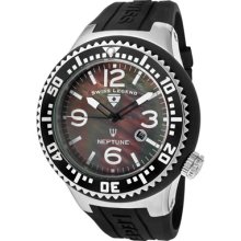 Men's Neptune Black Mother Of Pearl Dial Black Silicone ...