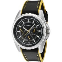 Men's Retrograde Black Textured Dial Yellow Rubber & Black