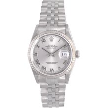 Men's Rolex Datejust Watch 16234 Rhodium Roman Dial