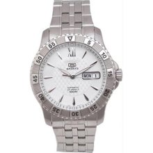 Men's Stainless Stee Seiko 5 White Dial Automatic Link Bracelet