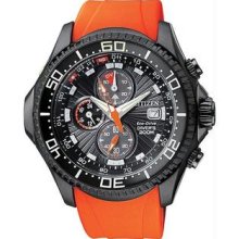 Men's Stainless Steel Aqualand Chronograph Orange Rubber Metric Depth