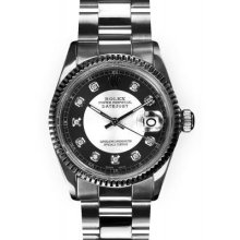 Men's Stainless Steel Black Tuxedo Dial Fluted Bezel Rolex Datejust