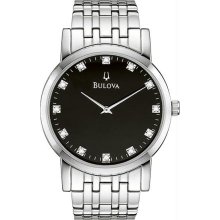 Men's Stainless Steel Black Dial Diamonds