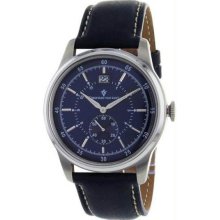 Men's Stainless Steel Case Leather Bracelet Blue Tone Dial Date Display