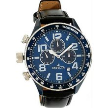 Men's Stainless Steel Case Blue Dial Chronograph Leather Strap