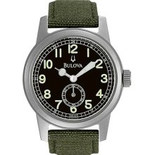 Men's Stainless Steel Quartz Black Dial Green Canvas Strap