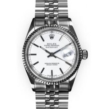 Men's Stainless Steel White Stick Dial Fluted Bezel Rolex Datejust