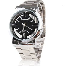 Men's Stainless Steel Wrish with Watch Hollow Out Designed Face - Black