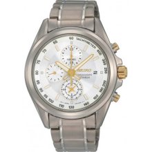 Men's Titanium Quartz Chronograph Tachymeter Two Tone Dial Link Bracelet