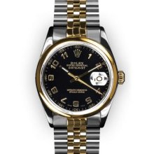 Men's Two Tone Black Arabic Dial Smooth Bezel Rolex Datejust (1291)