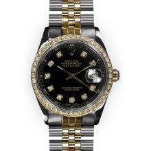 Men's Two Tone Black Dial YG Beadset Bezel Rolex Datejust (585)