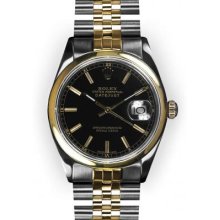 Men's Two Tone Black Stick Dial Smooth Bezel Rolex Datejust (649)