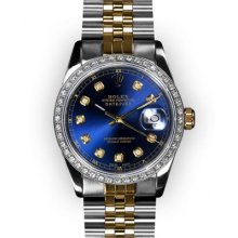 Men's Two Tone Blue Dial WG Beadset Bezel Rolex Datejust (1239)