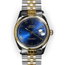 Men's Two Tone Blue Roman Dial Smooth Bezel Rolex Datejust (800)