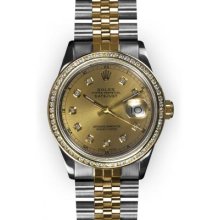 Men's Two Tone Champagne Dial Channel Set Bezel Rolex Datejust (247)