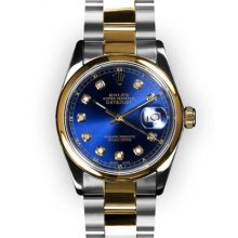 Men's Two Tone Oyster Blue Dial Smooth Bezel Rolex Datejust (1237)