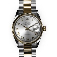Men's Two Tone Oyster Silver Roman Dial Fluted Bezel Rolex Datejust
