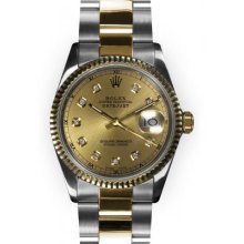 Men's Two Tone Oyster Champagne Dial Fluted Bezel Rolex Datejust (163)