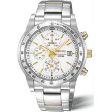 Men's Two Tone Quartz Chronograph Tachymeter Silver Tone Dial