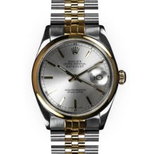 Men's Two Tone Silver Stick Dial Smooth Bezel Rolex Datejust (300)