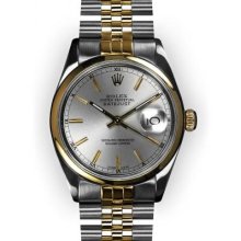 Men's Two Tone Slate Stick Dial Smooth Bezel Rolex Datejust (686)