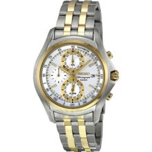 Men's Two Tone Stainless Steel Alarm Chronograph Silver Dial