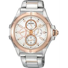 Men's Two Tone Stainless Steel Retrograde Chronograph Quartz White Dial