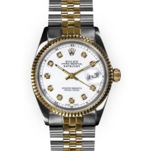 Men's Two Tone White Diamond Dial Fluted Bezel Rolex Datejust (490)