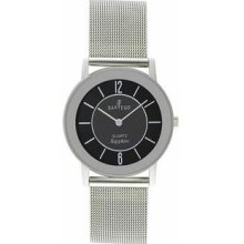 Men's Ultra Thin Stainless Steel Dress Black Dial Mesh