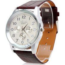 Men's Waterproof PU Analog Wrist Quartz Watch gz0009017 (Brown)