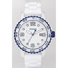 Men's white fossil ceramic case silicone strap watch ce5013