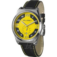 Milleret Men's 'XXL' Stainless Steel Black Yellow Stitching Leather Watch