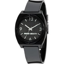 Miss Sixty Ladies Watch Stu004 In Collection Vintage, 3 H And S, Black & White Dial And Black Strap