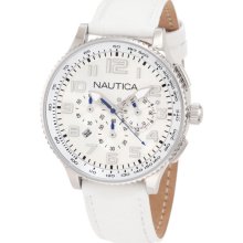 Nautica Ladies Stainless Steel Case Chronograph Silver Dial Leather Strap N22598M