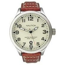 Nautica Leather BFD 101 Date Window Cream Dial Men's watch #N09560G